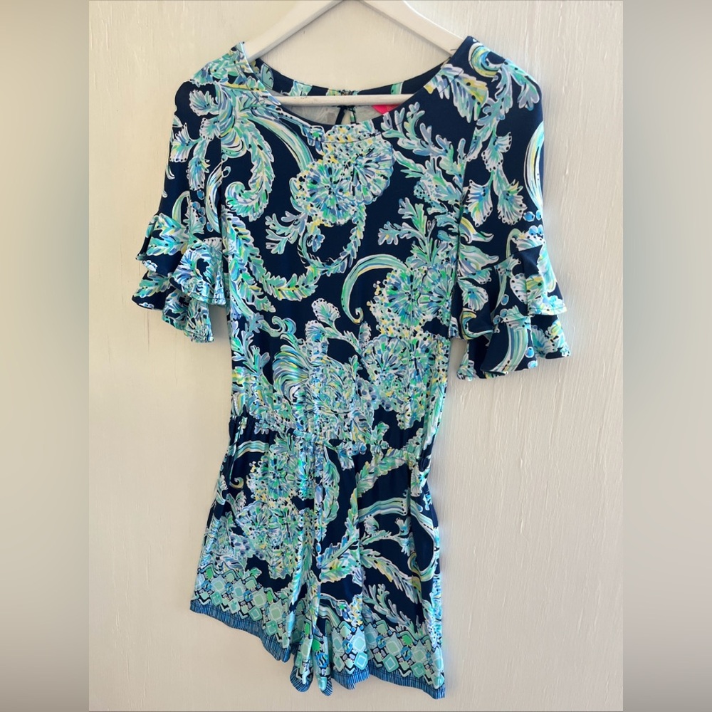 LILLY PULITZER Lula Romper High Tide Navy Scuba Doo Engineered Shorts Romper XXS - Picture 6 of 10